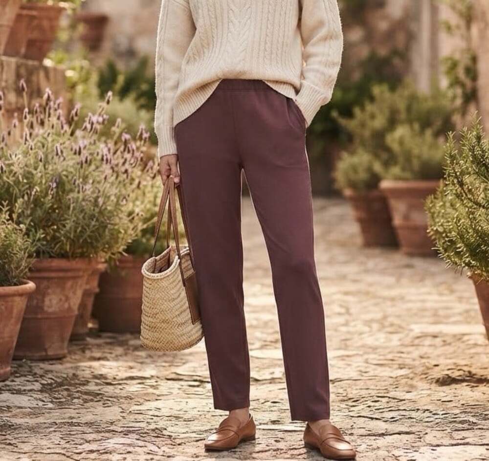 Lands End Sz 1X Plum Active Stretchy Pull On Casual Straight Leg Pants